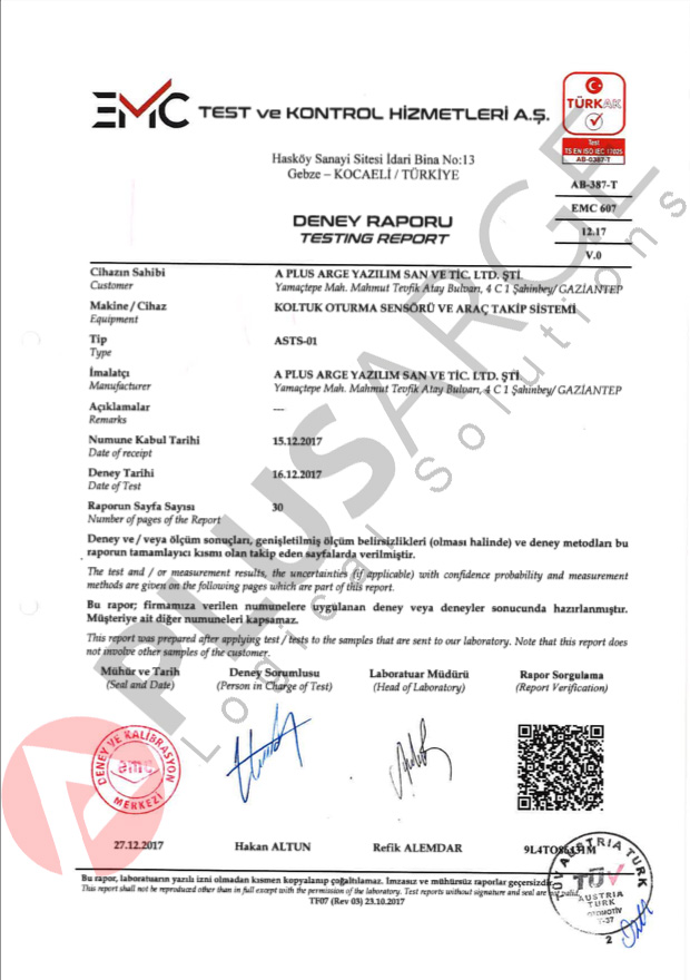EMC Test raporu ve onay belgesi